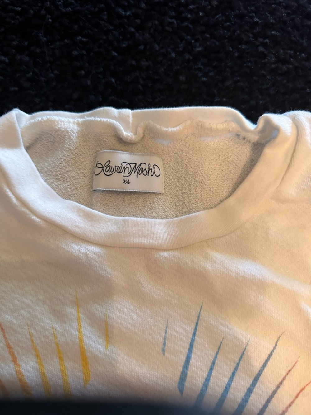 Lauren Moshi size S White Tee with Colorful Sunburst Graphic